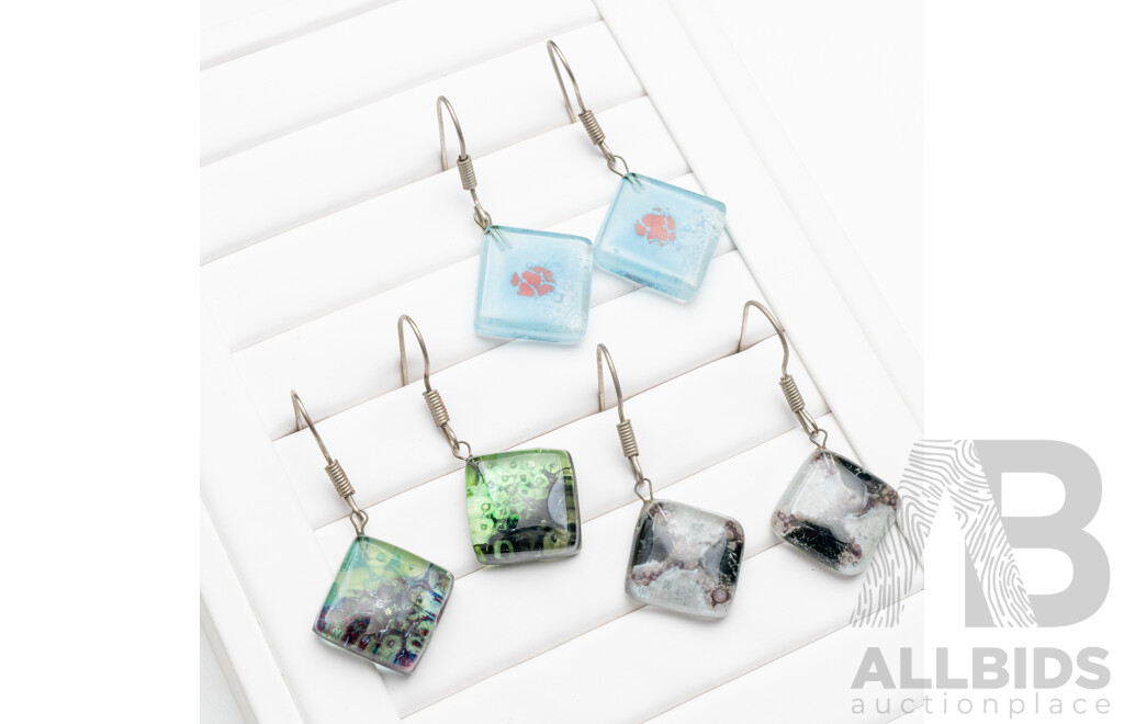 Three Pairs of Art Glass Earrings
