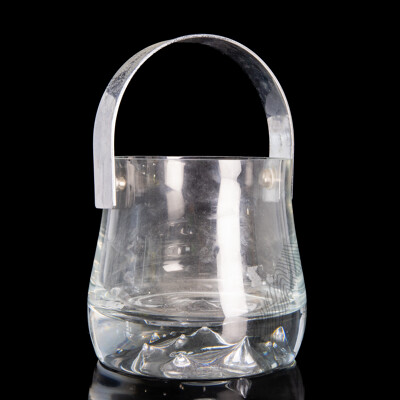 Mid Century Crystal Ice Bucket With Decorative Mountain Scene to Base