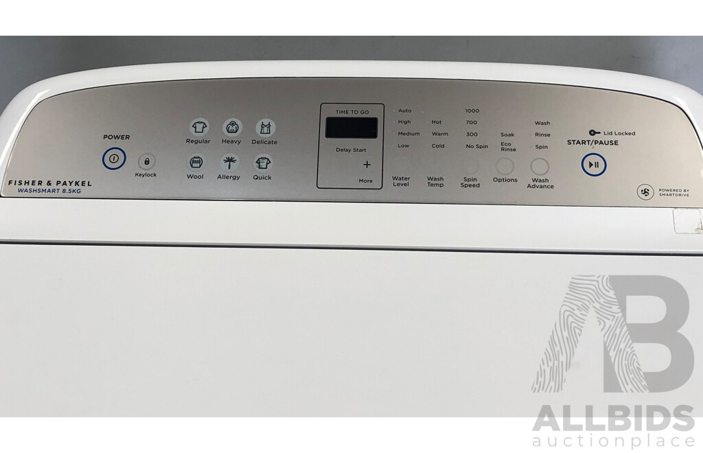 Fisher and Paykel Washsmart 8.5kg Top Loader Washing Machine
