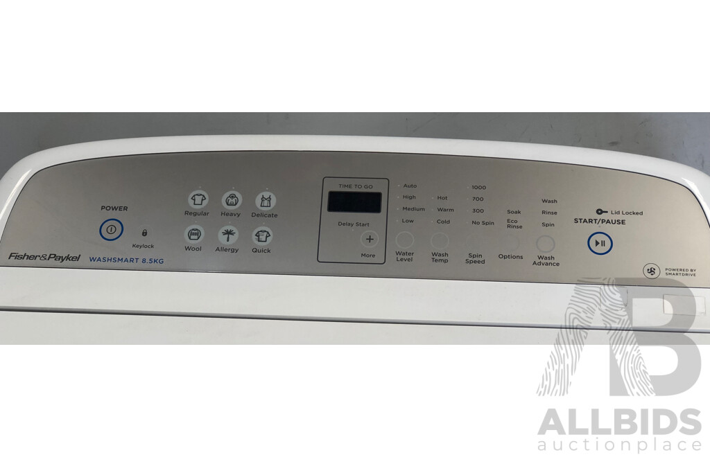 Fisher and Paykel Washsmart 8.5kg Top Loader Washing Machine