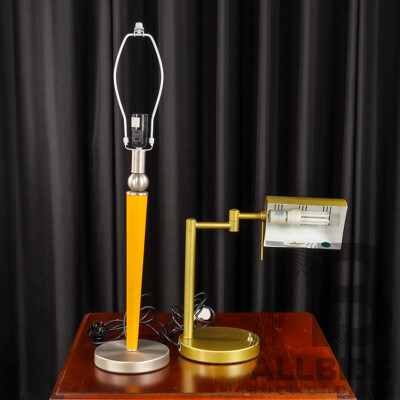 Gold Desk Lamp with Articulated Arm and Timber Example