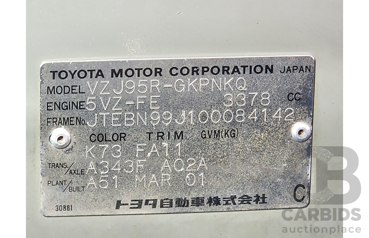 4/2001 Toyota Landcruiser Prado 50TH Anniversary (4x4) VZJ95R 4d Wagon Silver 3.4L