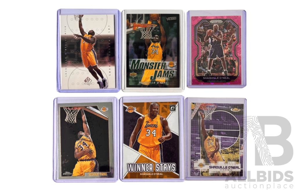 1661737 · Shaquille O'Neal Los Angeles Lakers Mixed Insert 6 Card Lot