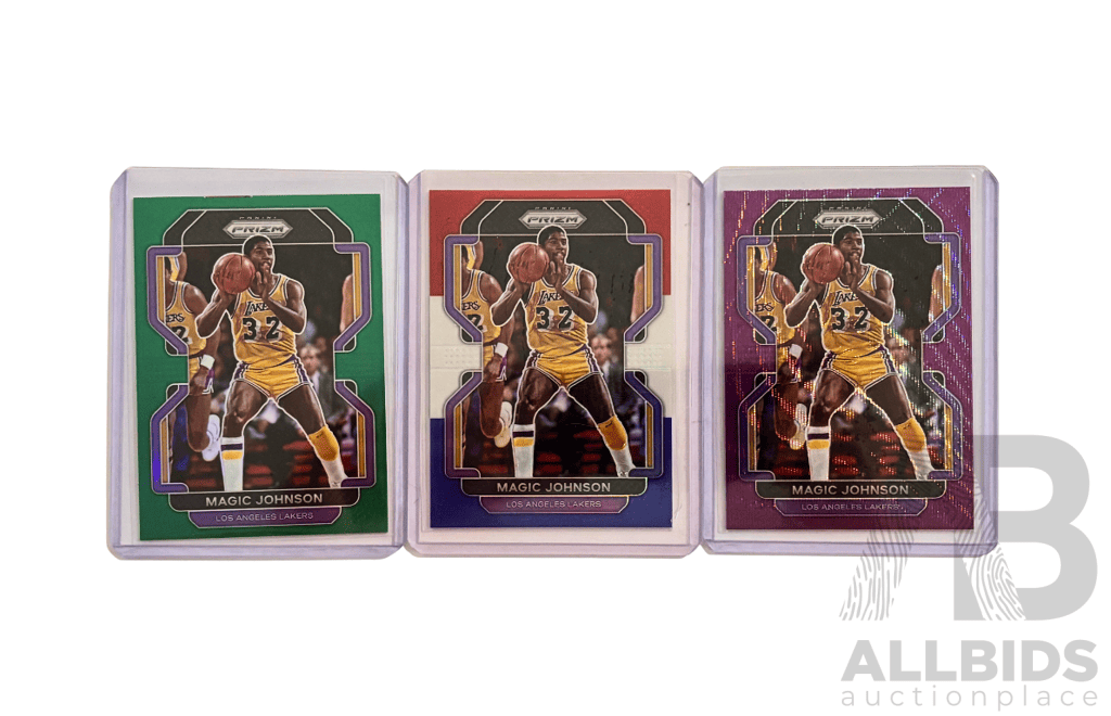 1661738 · Magic Johnson Panini Prizm Coloured Parallel 3 Card Lot