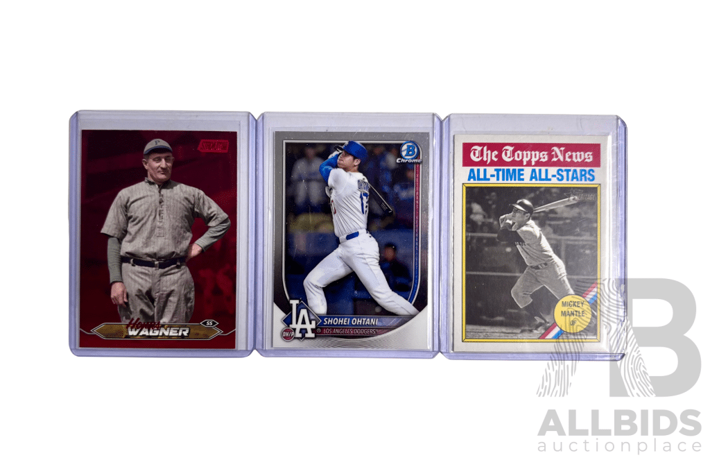 Honus Wagner, Shohei Ohtani & Mickey Mantle 3 Card Lot