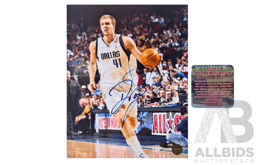 Dirk Nowitzki Autographed Dallas Mavericks Action Photograph with COA