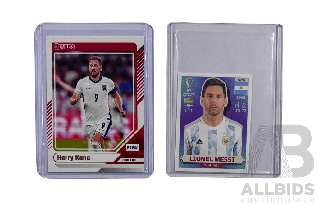 Harry Kane Donruss FIFA and Lionel Messi Argentina Card Pair
