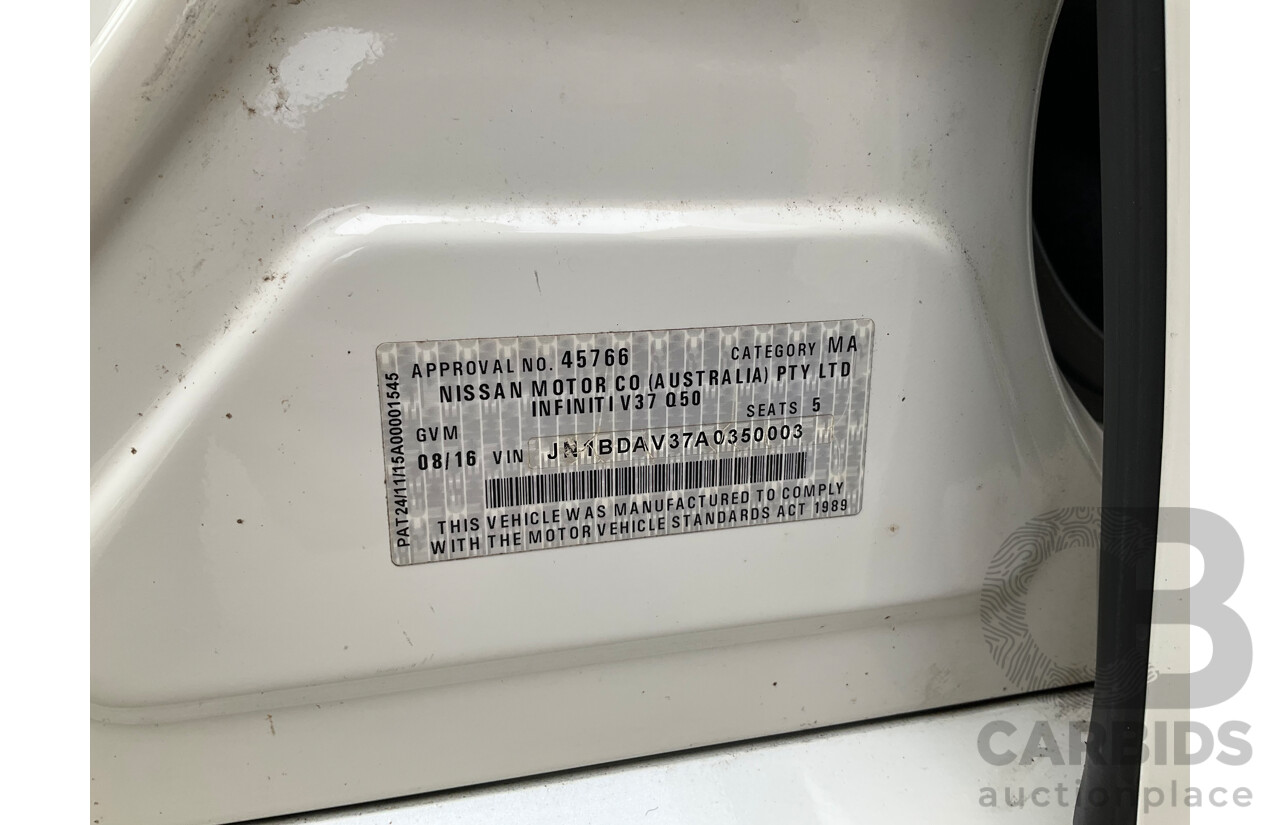 8/2016 Infiniti Q50 2.2d S Premium V37 4d Sedan Majestic White Pearl Turbo Diesel 2.1L