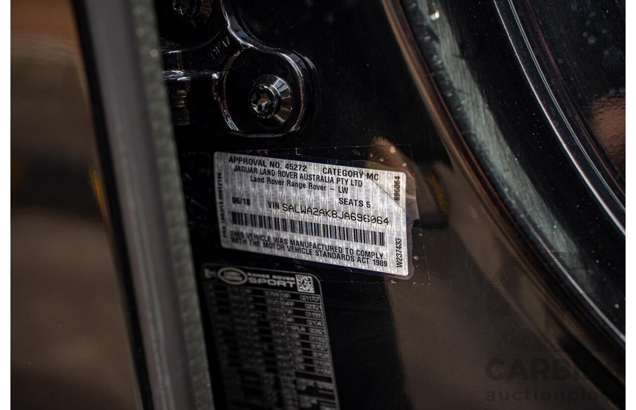 06/2018 Land Rover Range Rover Sport SDV6 SE (225kW AWD) LW MY18 4d Wagon Santorini Black Metallic Turbo Diesel V6 3.0L
