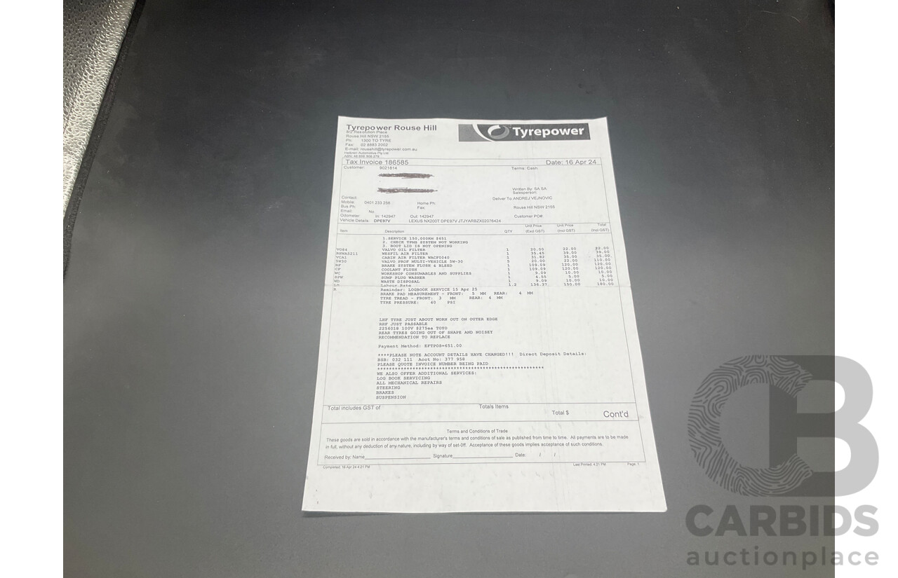 06/2017 Lexus NX200t Luxury (FWD) AGZ10R 4d Wagon Obsidian Black Turbo 2.0L