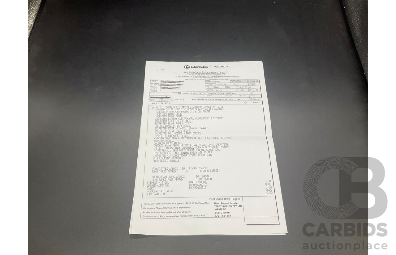 06/2017 Lexus NX200t Luxury (FWD) AGZ10R 4d Wagon Obsidian Black Turbo 2.0L