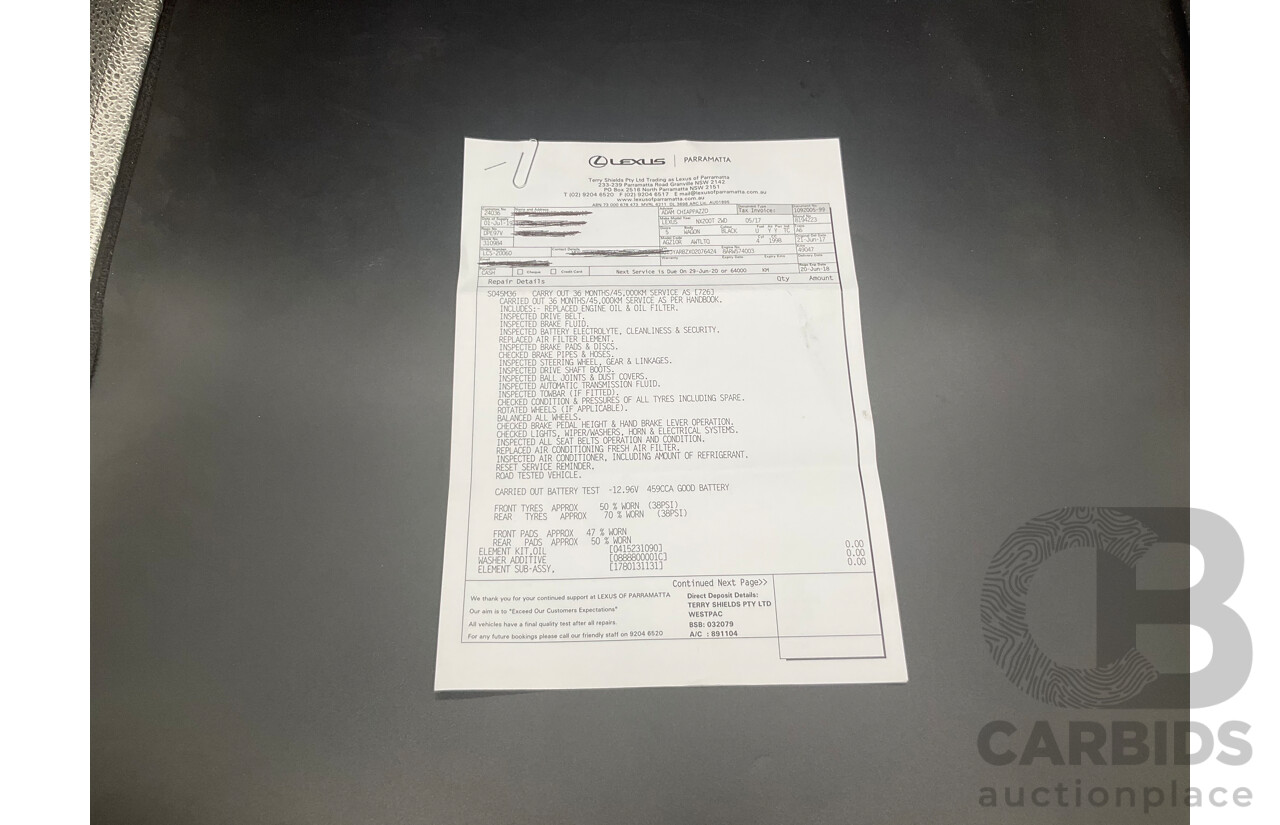 06/2017 Lexus NX200t Luxury (FWD) AGZ10R 4d Wagon Obsidian Black Turbo 2.0L