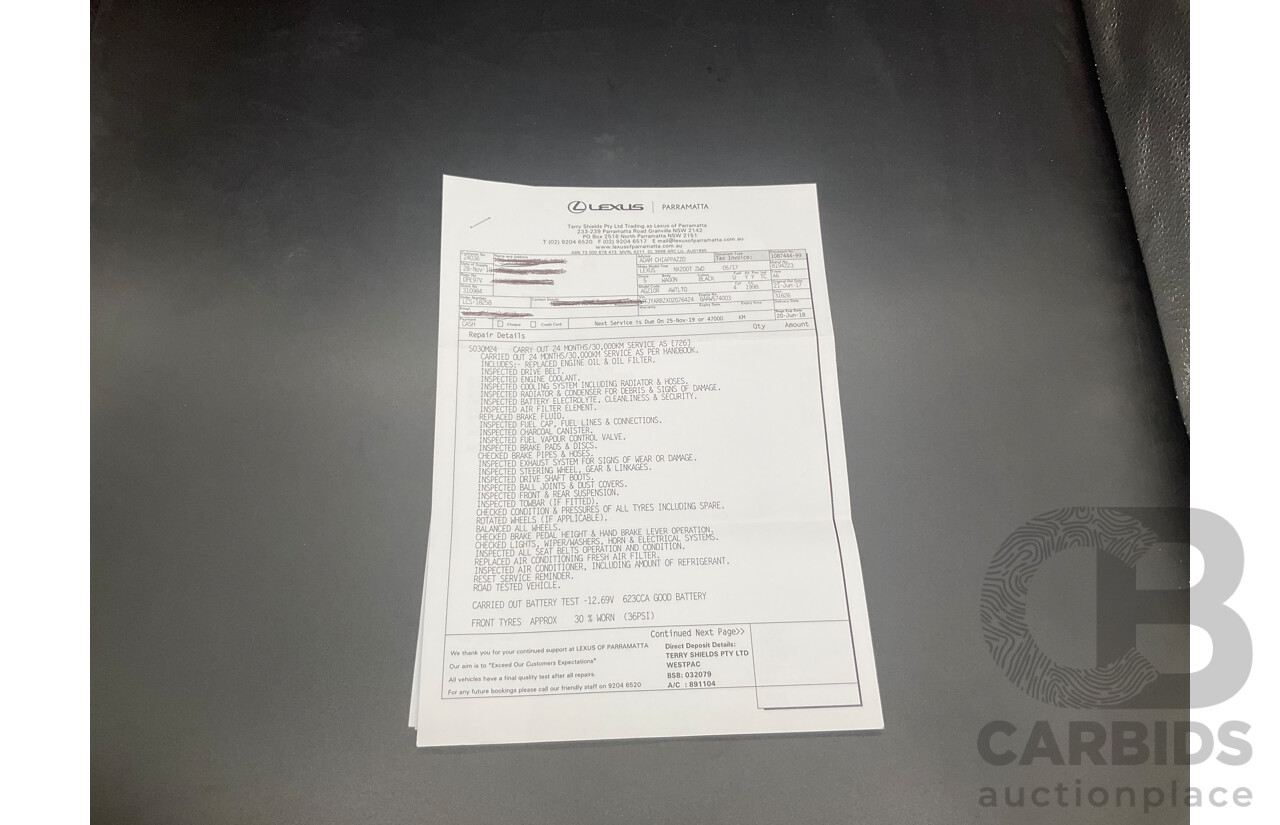 06/2017 Lexus NX200t Luxury (FWD) AGZ10R 4d Wagon Obsidian Black Turbo 2.0L