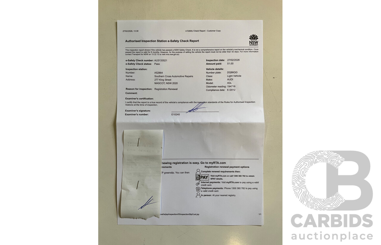 6/2012 Audi A6 S-Line 3.0 TDi Quattro 4GL 4d Sedan Ibis White Turbo Diesel V6 3.0L