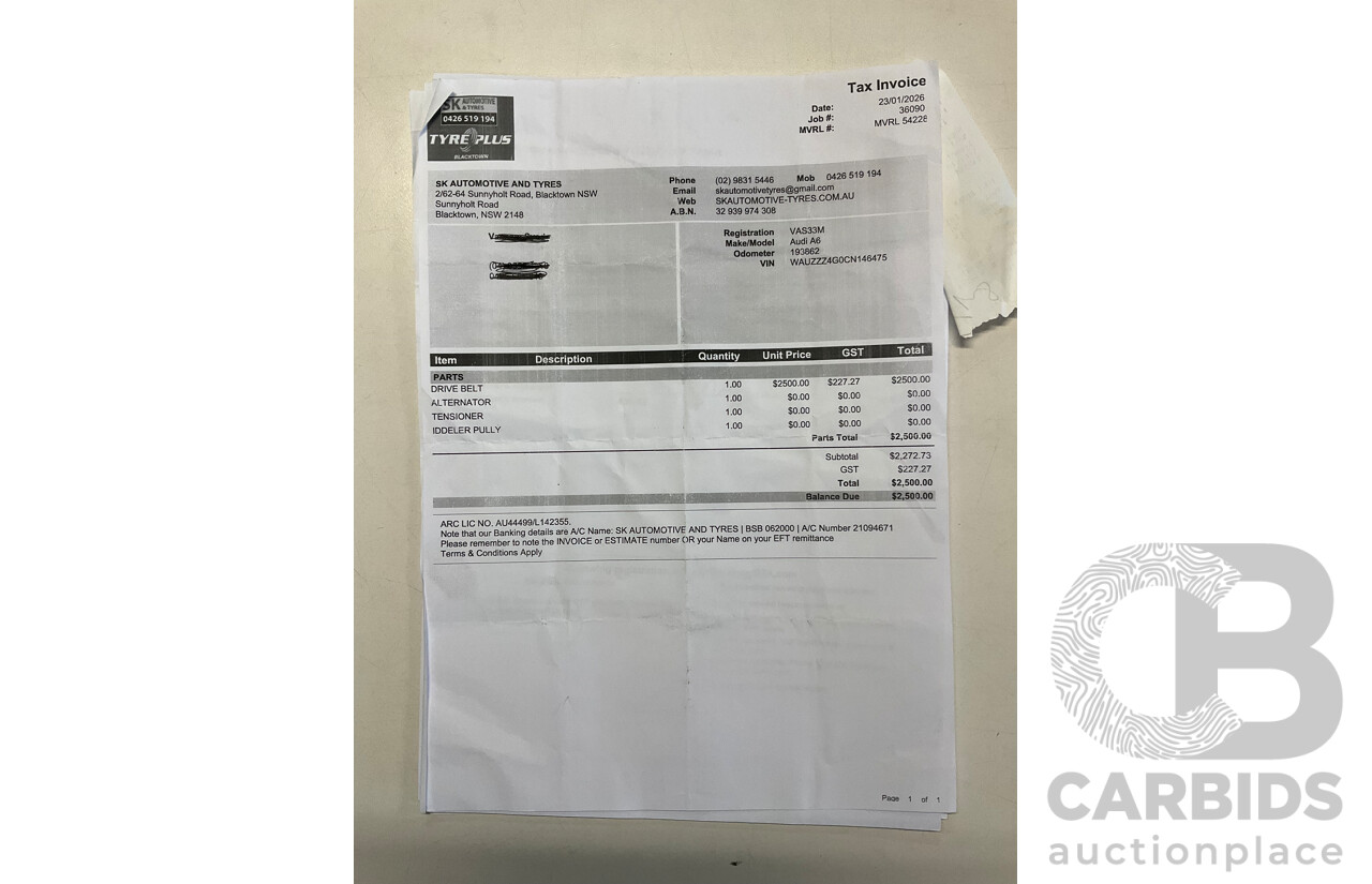 6/2012 Audi A6 S-Line 3.0 TDi Quattro 4GL 4d Sedan Ibis White Turbo Diesel V6 3.0L