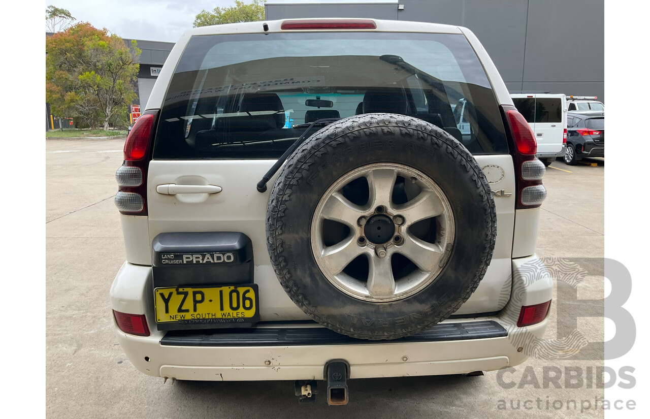 9/2003 Toyota Landcruiser Prado GXL (4x4) KZJ120R 4d Wagon Artic White Turbo Diesel 3.0L