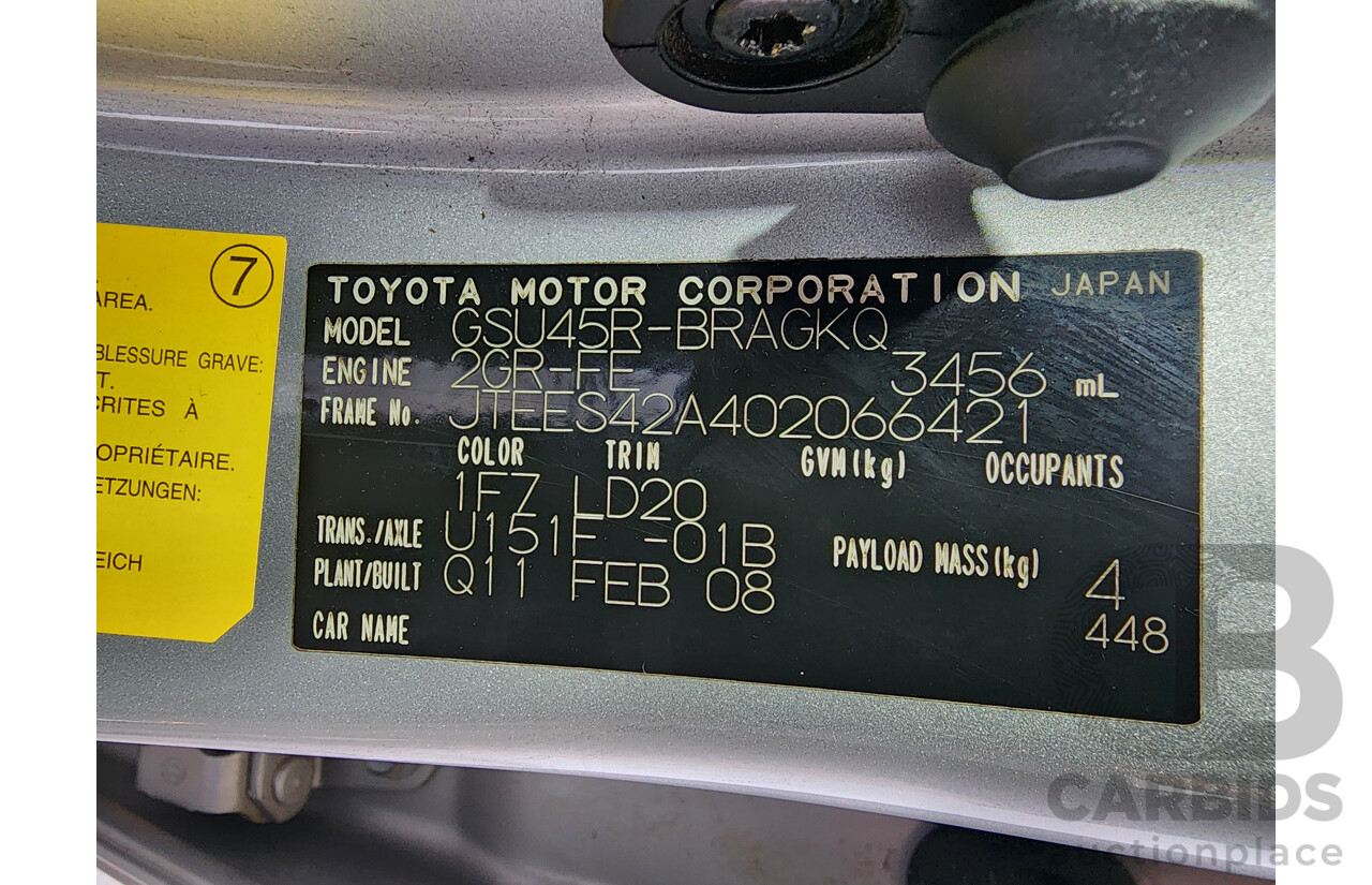 3/2008 Toyota Kluger Grande (4x4) GSU45R 4d Wagon Silver 3.5L