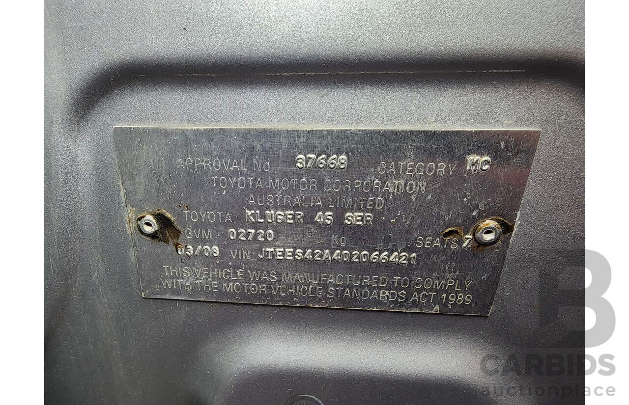 3/2008 Toyota Kluger Grande (4x4) GSU45R 4d Wagon Silver 3.5L