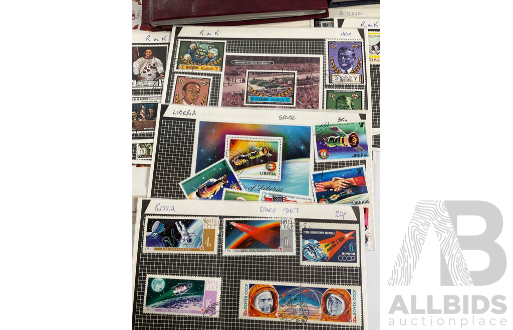 Two Vintage Stamp Albums Including Australia, France, Italy, Korea, Shanghai Exhibition Center First Day Covers, 1960's-70's Space Program Stamps, Yemen, Russia, Liberia, Burundi, Guinea and More