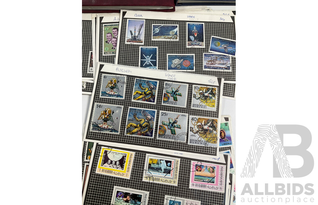 Two Vintage Stamp Albums Including Australia, France, Italy, Korea, Shanghai Exhibition Center First Day Covers, 1960's-70's Space Program Stamps, Yemen, Russia, Liberia, Burundi, Guinea and More