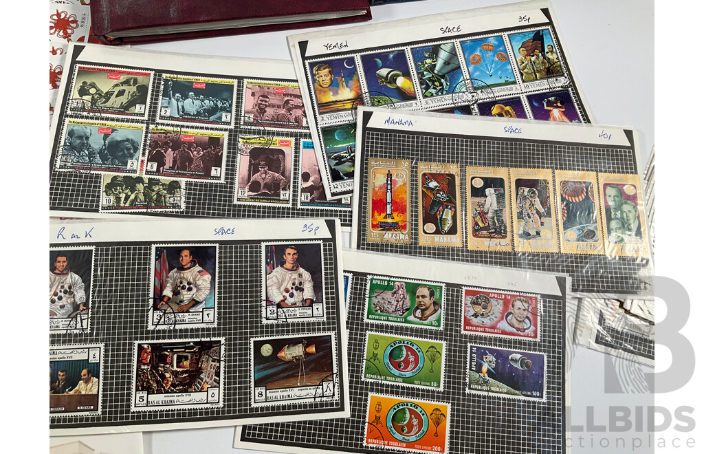 Two Vintage Stamp Albums Including Australia, France, Italy, Korea, Shanghai Exhibition Center First Day Covers, 1960's-70's Space Program Stamps, Yemen, Russia, Liberia, Burundi, Guinea and More