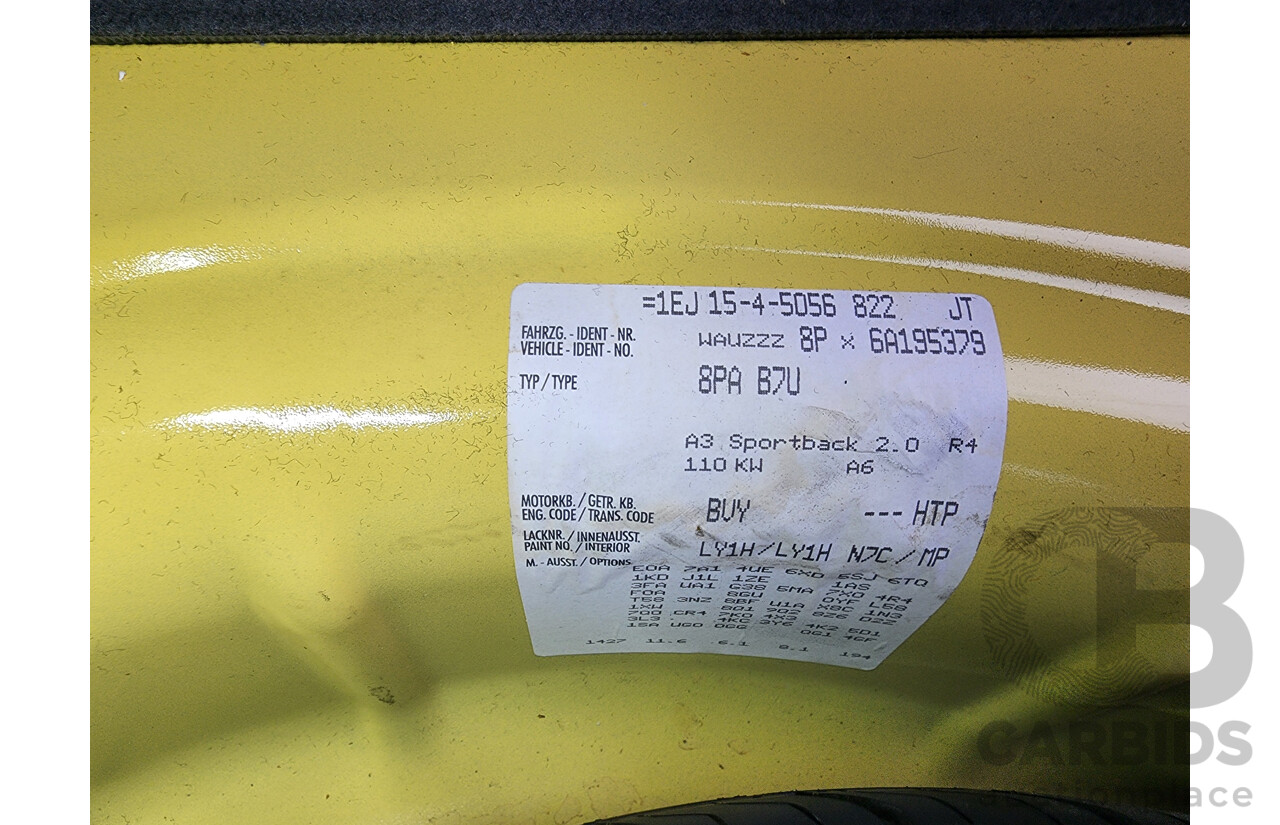 6/2006 Audi A3 Sportback 2.0 FSI Ambition 8P 5d Hatchback Yellow 2.0L