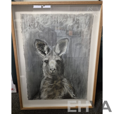 L64 - Framed Charcoal Drawing of Kangaroo by Sally Simpson