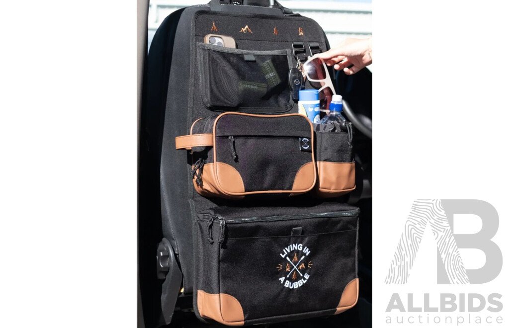 L29 - Premium Seat Back Storage Organizer - Black and Tan