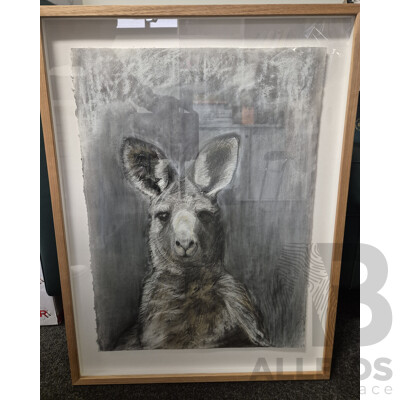 L64 - Framed Charcoal Drawing of Kangaroo by Sally Simpson