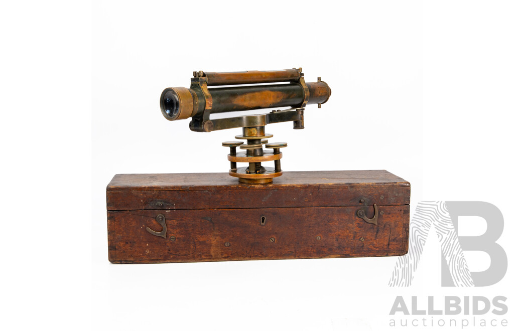 Vintage Troughton & Simms Theodolite with Timber Case, Ex Western Australia Public Works Department