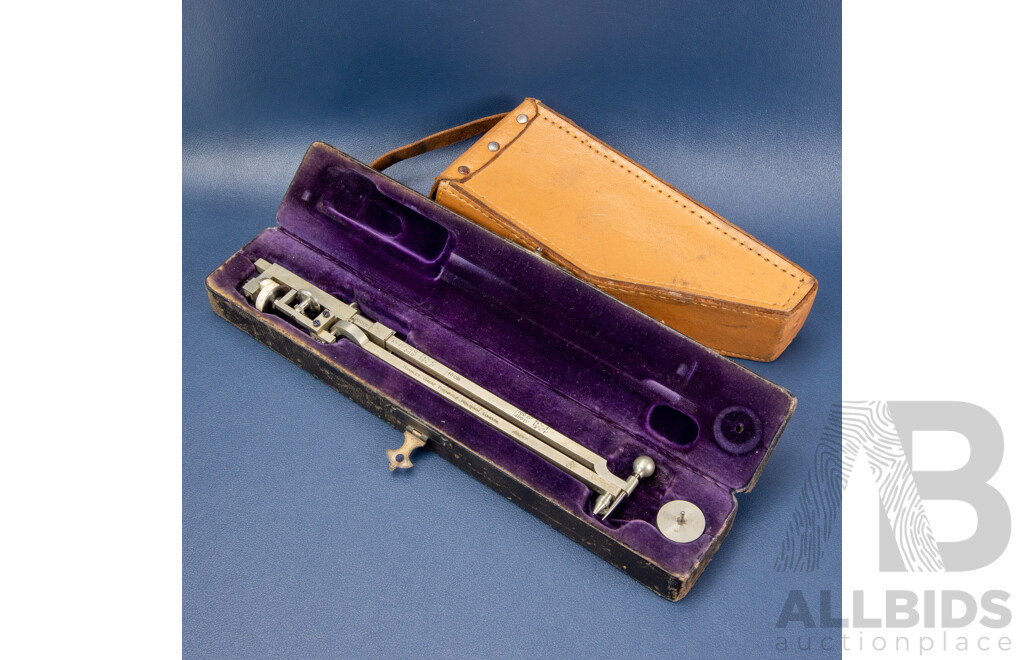 Stanley Great Turnstile Polar Planimeter in Original Case and Surveyors Abney Level with Leather Case