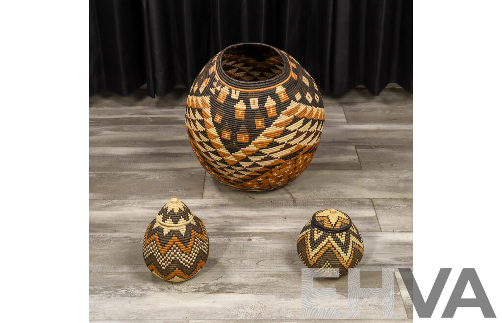 Collection of Three Graduated Woven Tribal Baskets
