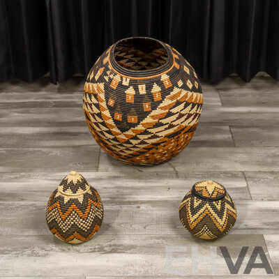 Collection of Three Graduated Woven Tribal Baskets