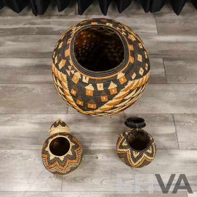 Collection of Three Graduated Woven Tribal Baskets