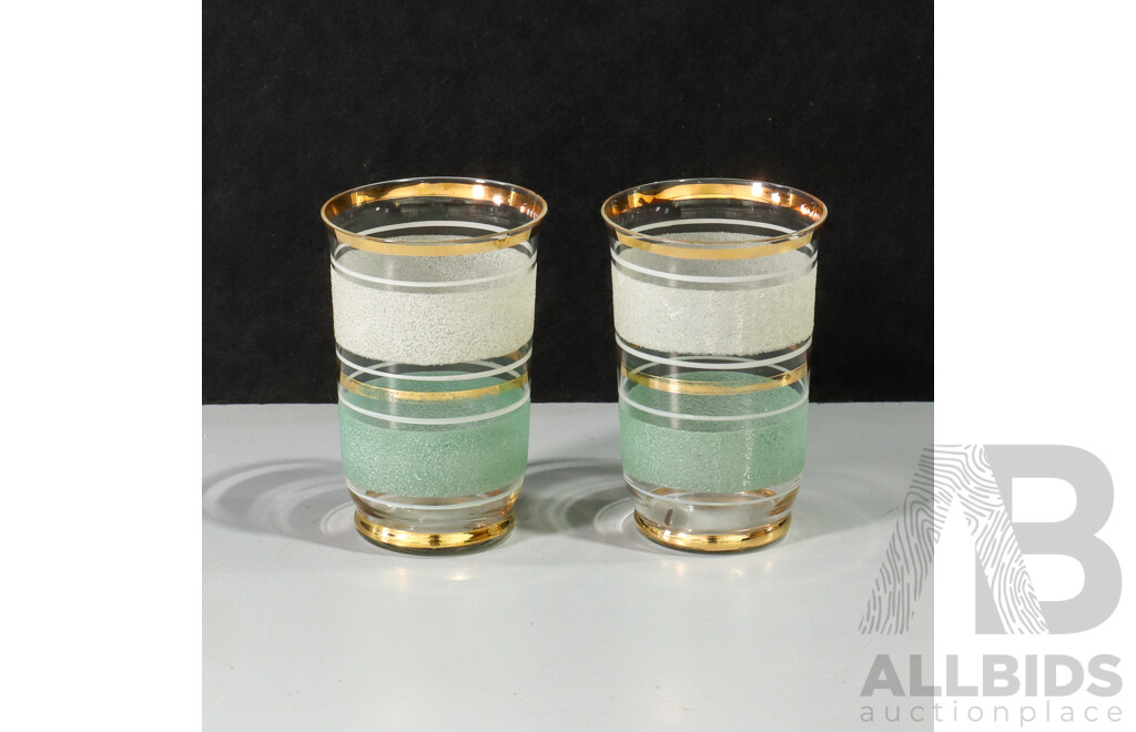 Pair of Sugar Coated Green and White Striped Glasses with Gold Details
