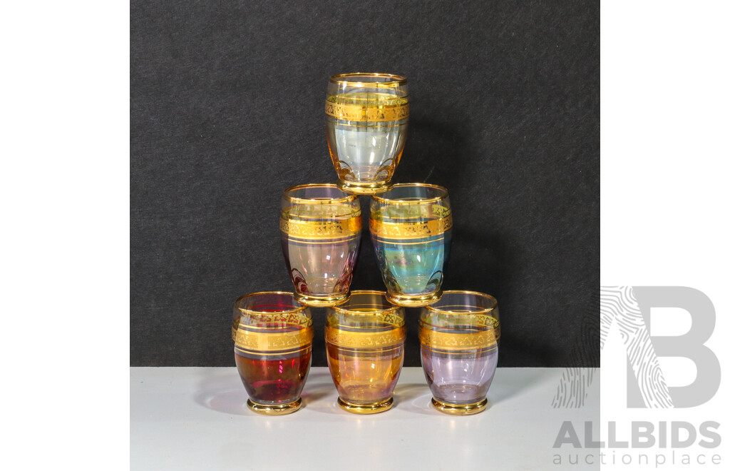 Set of 6 Amber Glasses with Gold Details
