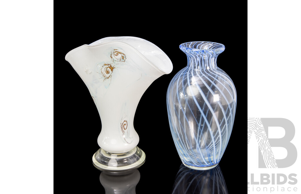 Modern White Art Glass Vase and Clear Example