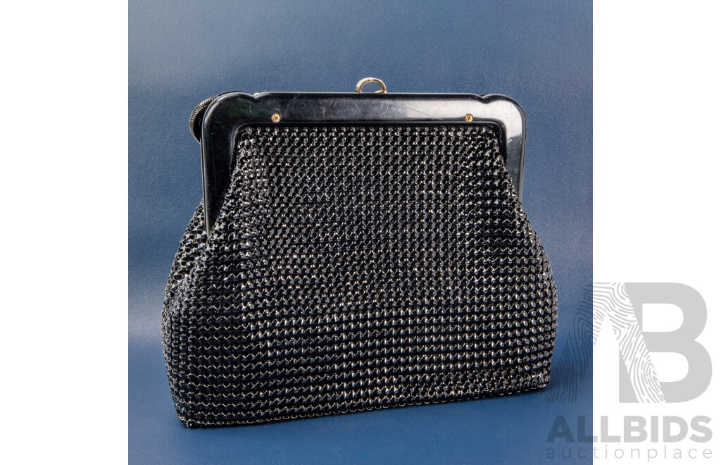 Vintage Black Mesh Evening Large Clutch Purse