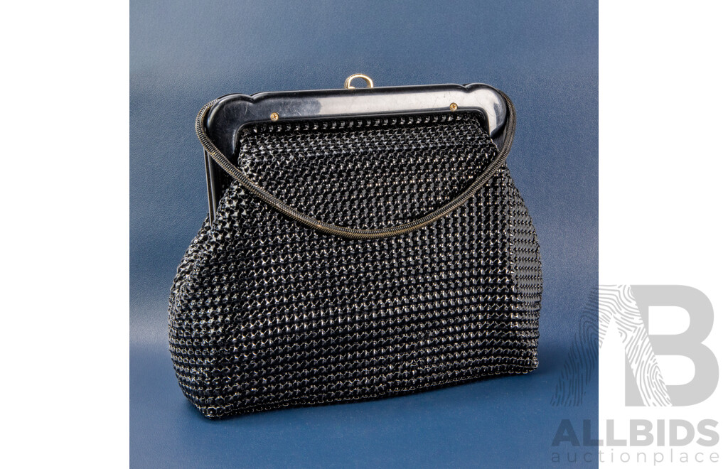 Vintage Black Mesh Evening Large Clutch Purse