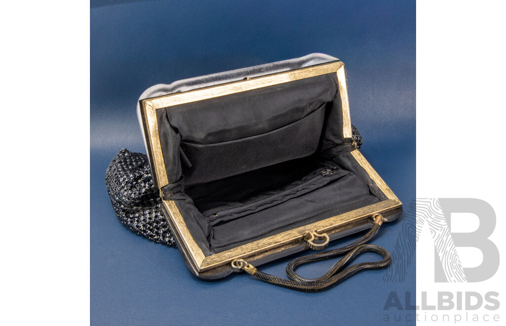 Vintage Black Mesh Evening Large Clutch Purse