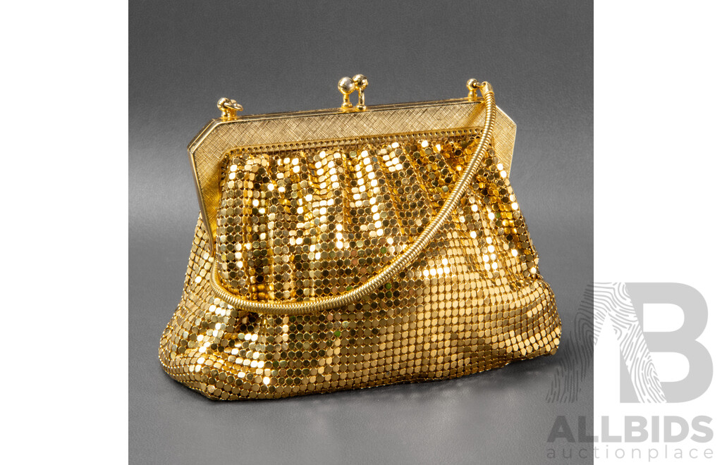 Vintage Gold-Tone Mesh Evening Clutch Purse - by Parklane