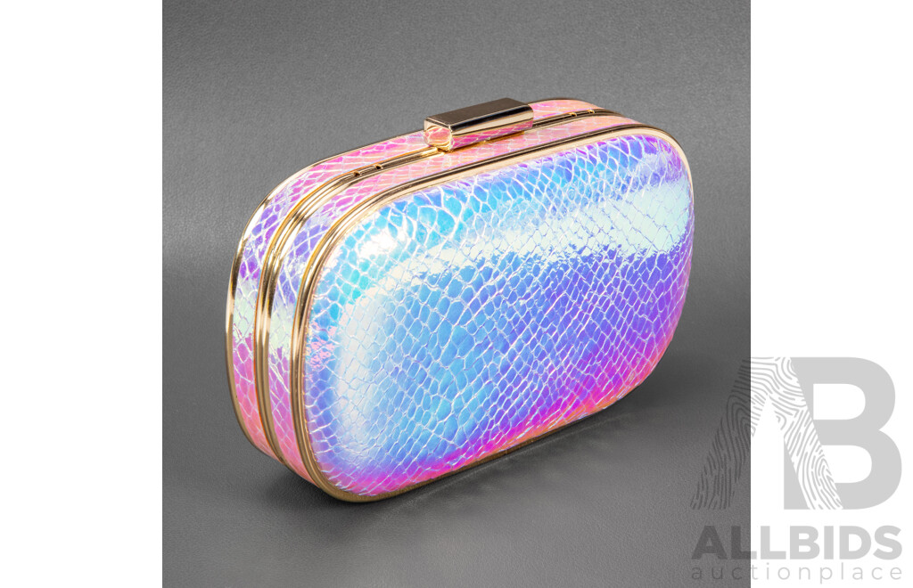 Iridescent Holographic Snake-Scale Evening Clutch - by Colette