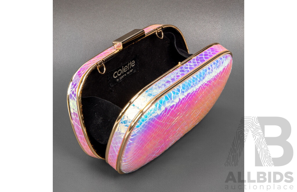 Iridescent Holographic Snake-Scale Evening Clutch - by Colette