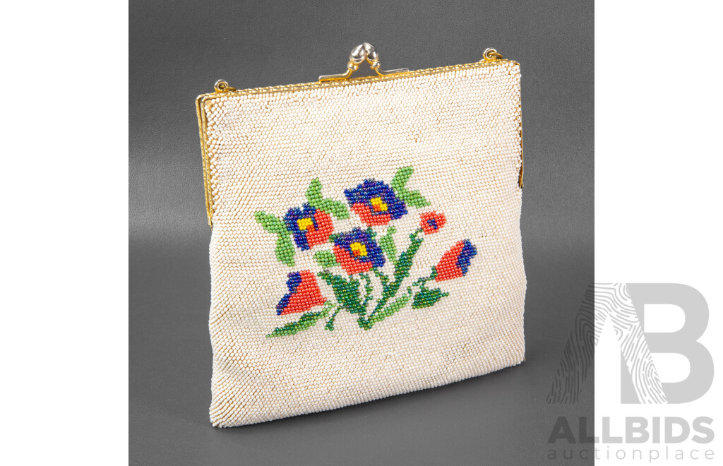 Vintage Floral Micro Bead Evening Clutch Purse