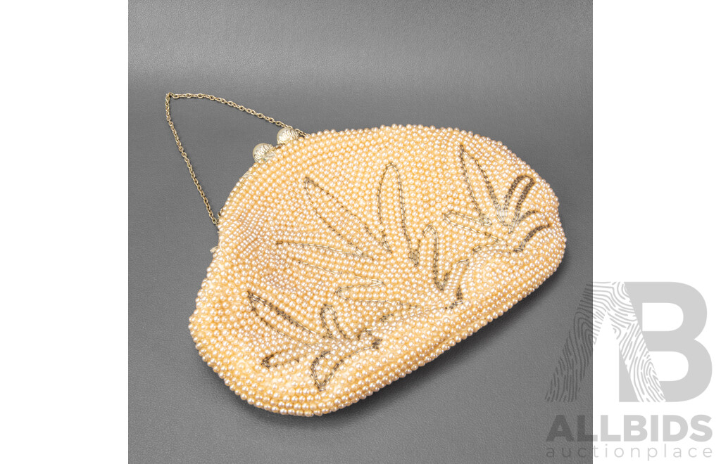Vintage Faux-Pearl Beaded Evening Clutch Purse