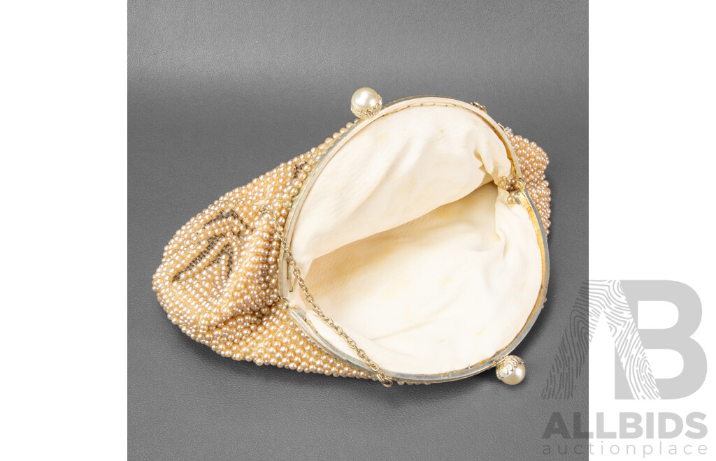 Vintage Faux-Pearl Beaded Evening Clutch Purse