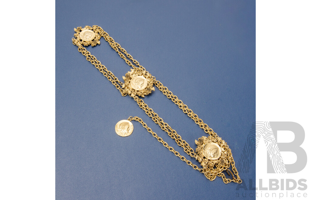 Vintage Gold-Tone Ancient Coin Decorative Chain Belt