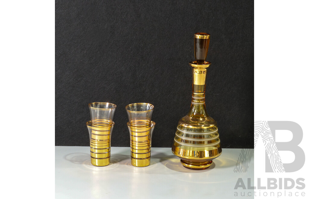 Decanter and Glasses with Gold Details