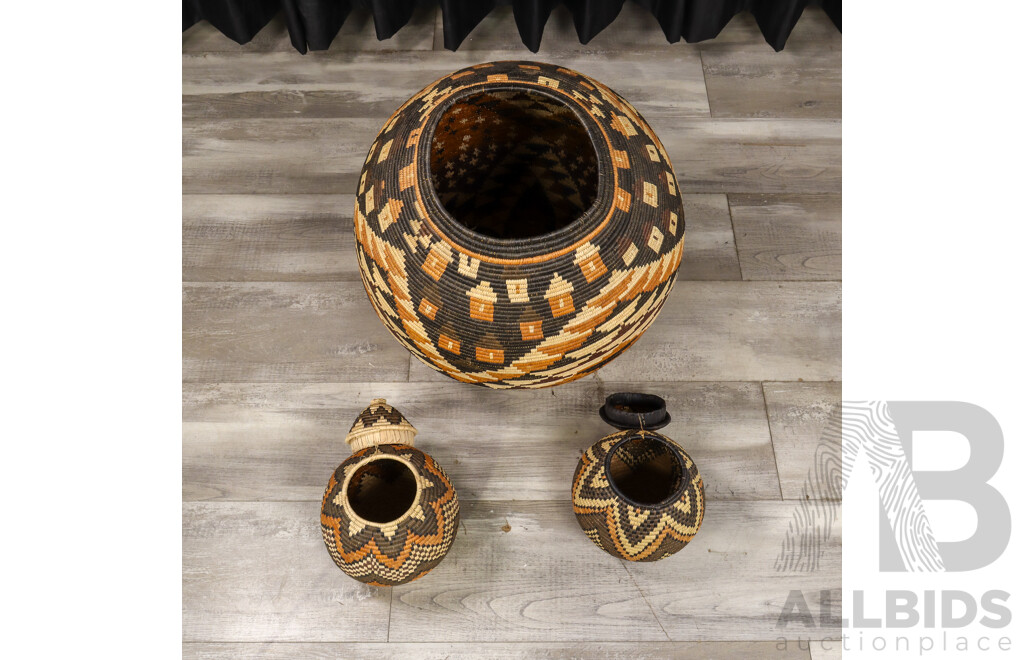 Collection of Three Graduated Woven Tribal Baskets