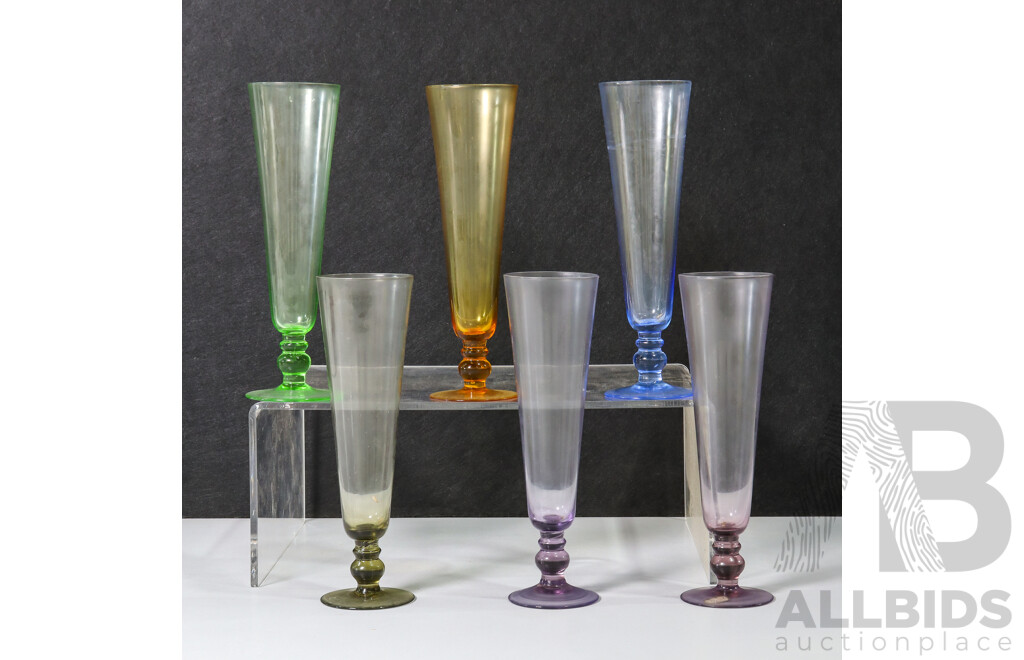 Set of 6 Translucent Multi-coloured Champagne Glasses